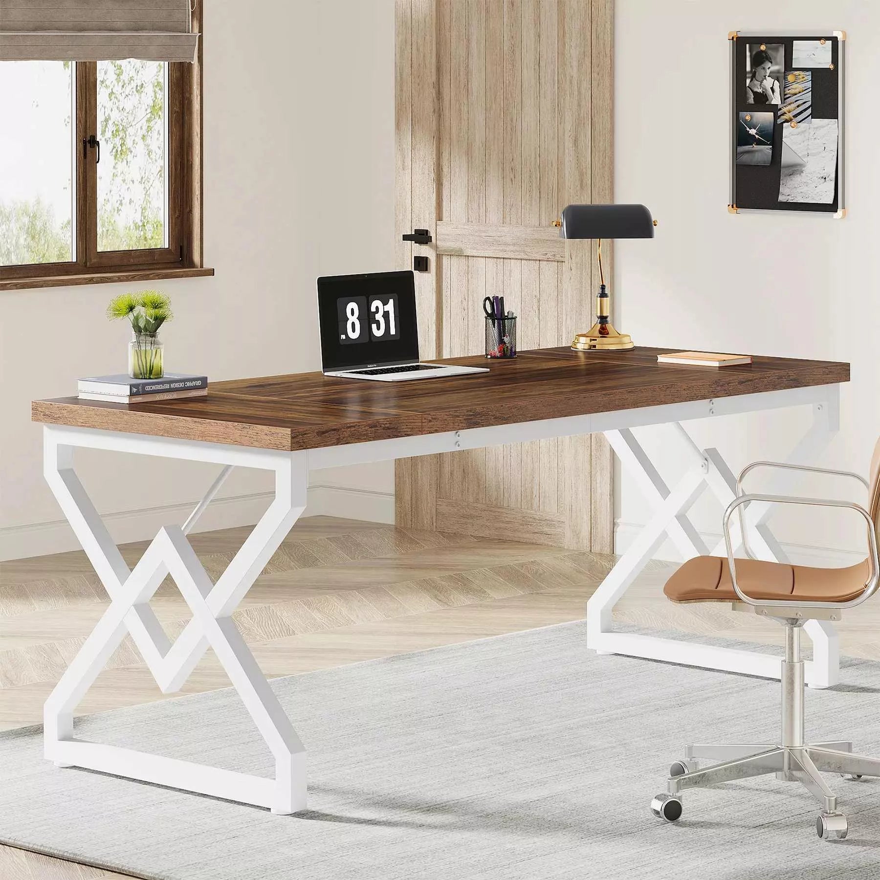 Large 63-inch Executive Office Desk with Thickened Wooden Top & Metal Frame - DSARD