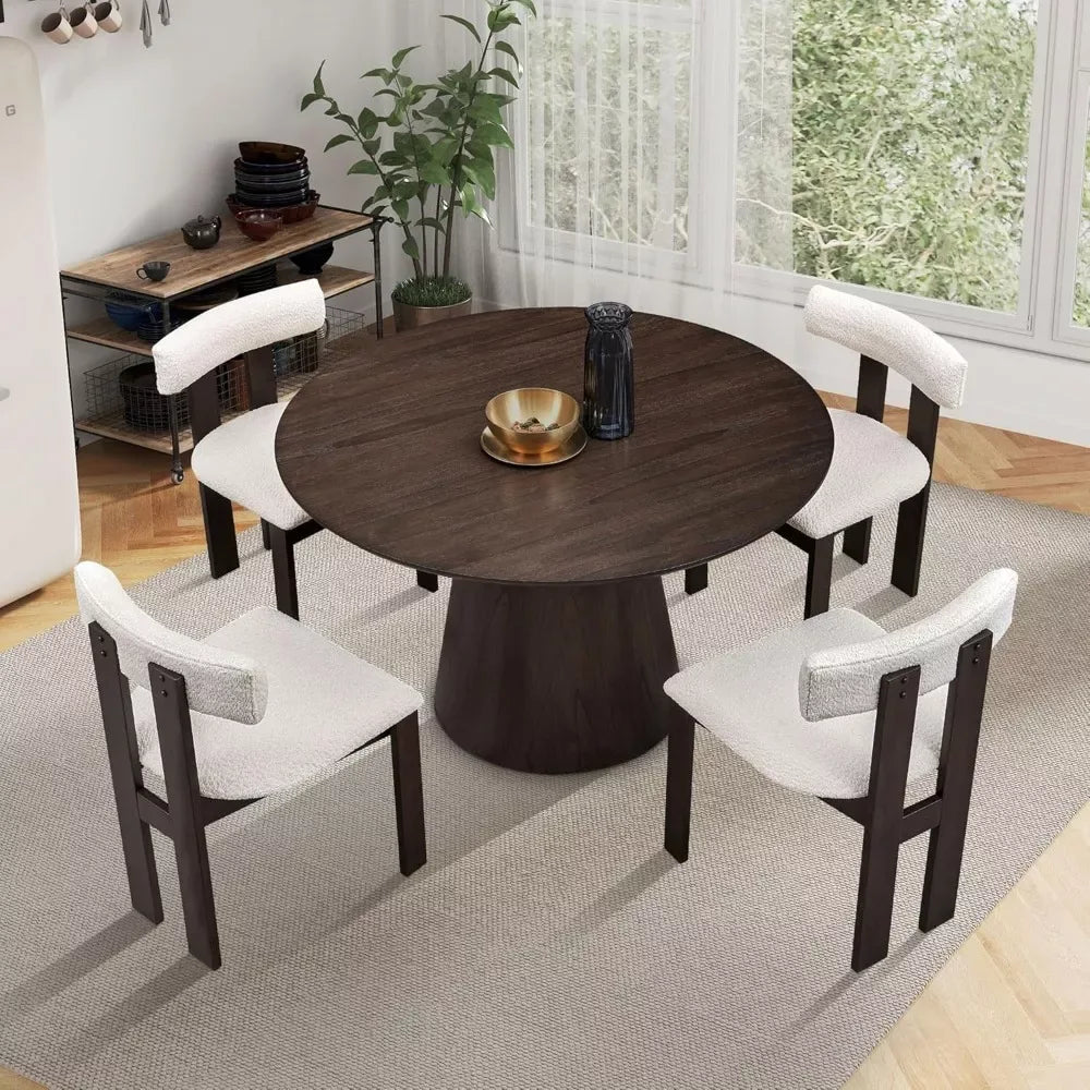 47″ Round Wooden Dining Table for 4, Solid Wood Pedestal Table – Brown - DSARD - DSARD