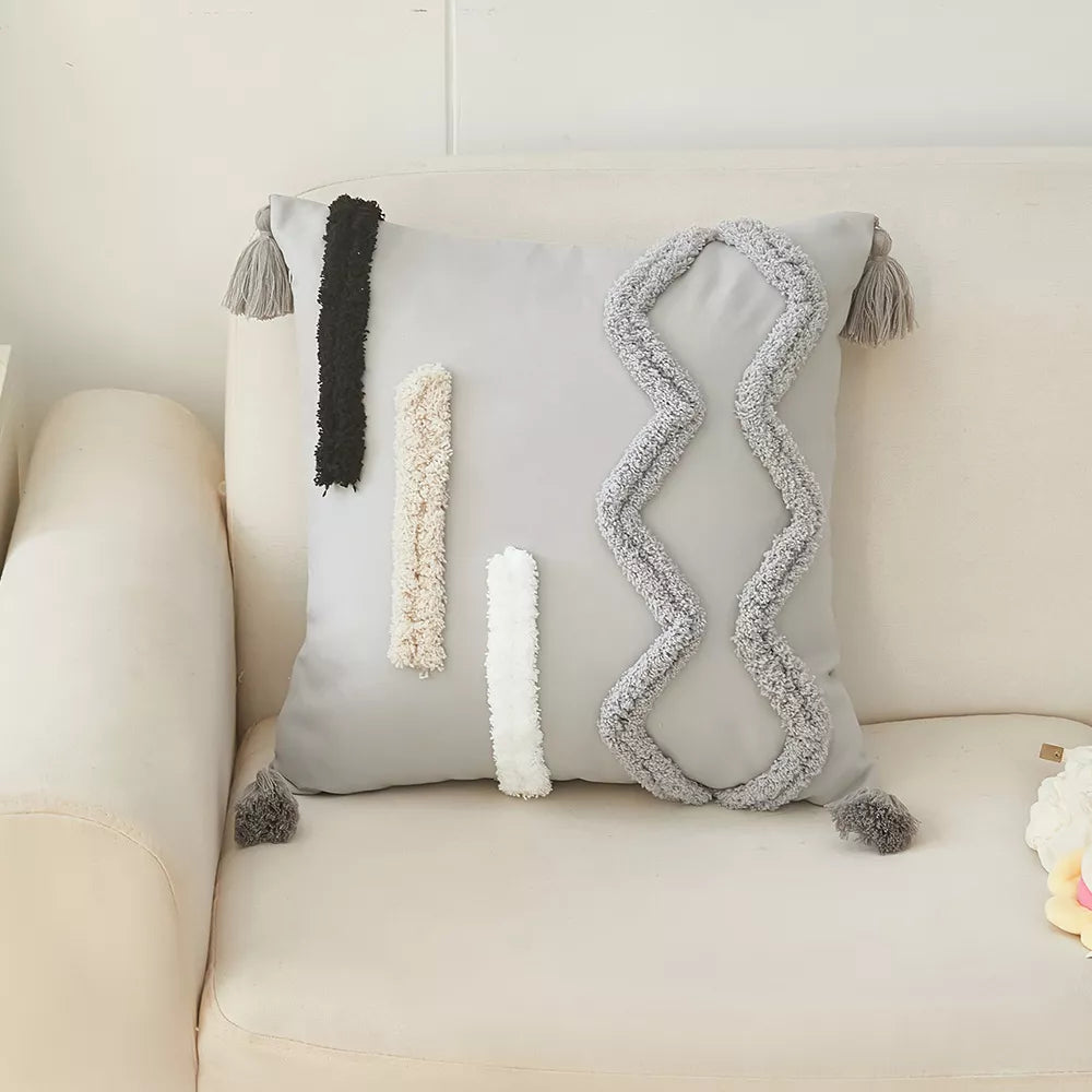 Bohemian Tufted 18x18in Throw Pillow Cover – Removable & Washable
