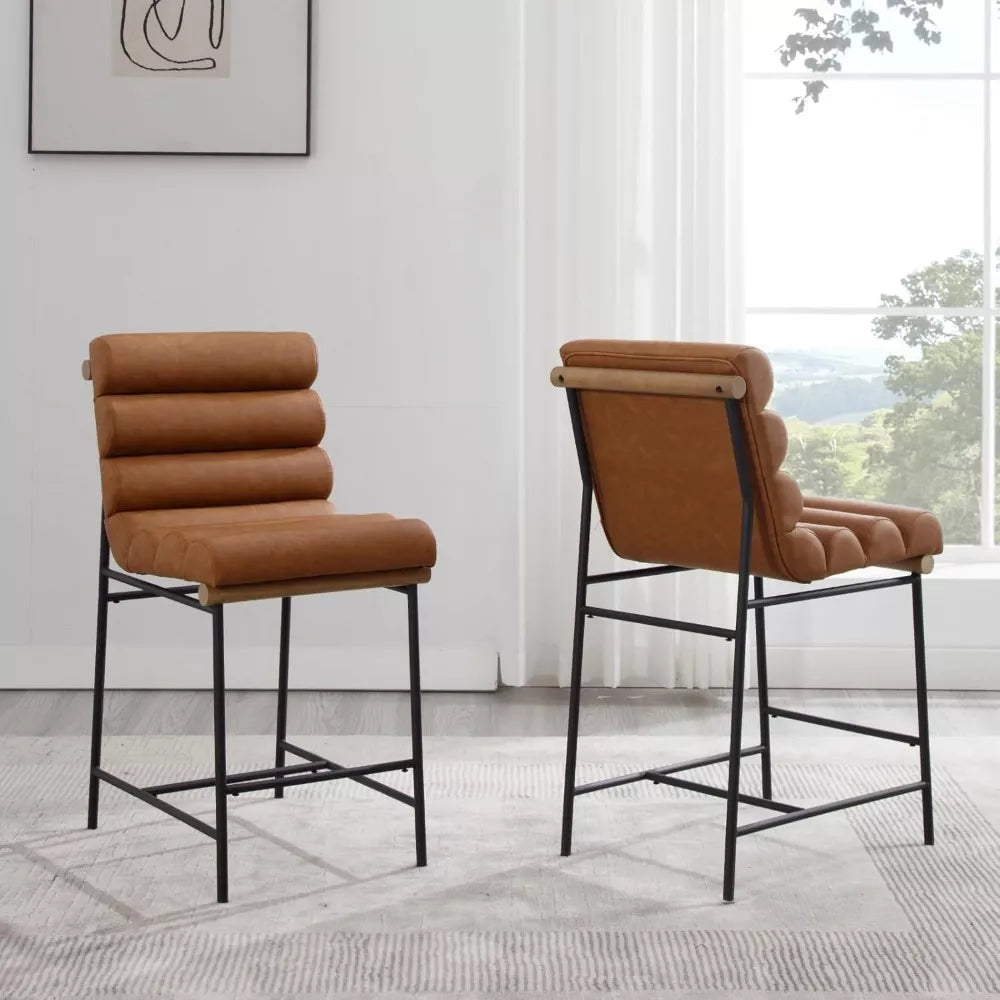 Tufted Counter Height Bar Stools with PU Leather & Footrest – Set of 2 - DSARD