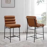 Tufted Counter Height Bar Stools with PU Leather & Footrest – Set of 2 - DSARD