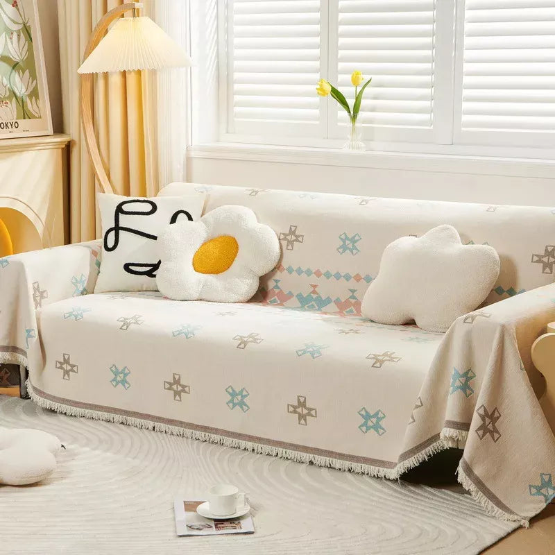 Luxury Chenille Geometric Sofa Cover – Non-Slip All-Season Couch Towel