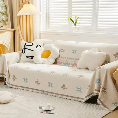 Luxury Chenille Geometric Sofa Cover – Non-Slip All-Season Couch Towel