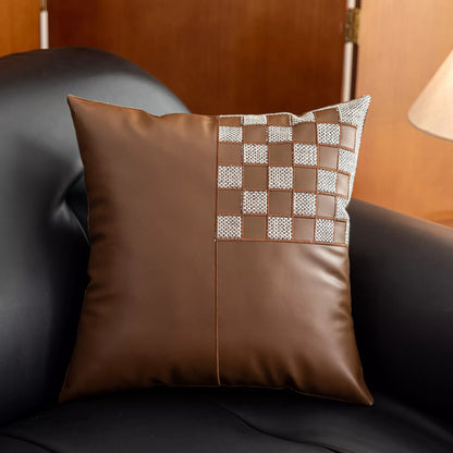 Luxury 18x18in Small Grid Throw Pillow Cover – French Stamped Decorative Cushion
