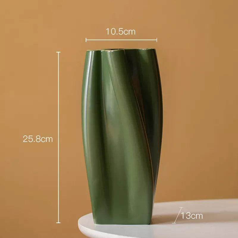 Ceramic Vase with Curved Lines – Green, Pink & Orange Tabletop Centerpiece - DSARD