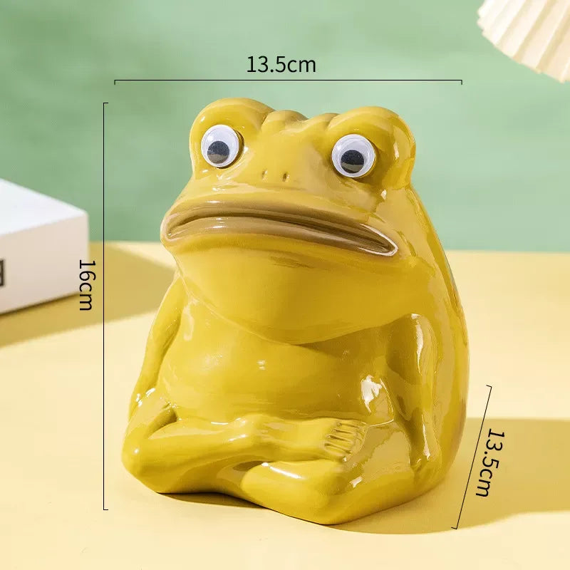 Adorable Ceramic Frog Piggy Bank – Big-Mouthed Cartoon Frog Figurine - DSARD