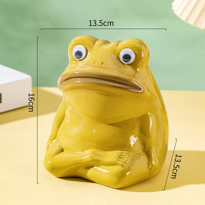 Adorable Ceramic Frog Piggy Bank – Big-Mouthed Cartoon Frog Figurine