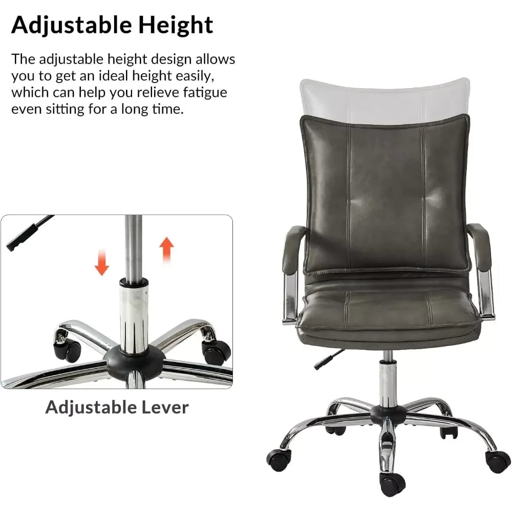 Faux Leather Adjustable Swivel Office Chair with Silver Legs & Arms - DSARD - DSARD