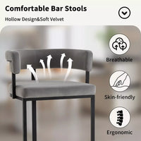 Set of 4 Modern Velvet Bar Stools with Barrel Backrest and Black Metal Footrest - DSARD