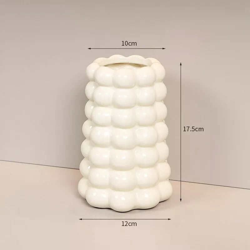 Nordic Ceramic Milk White & Silver Tabletop Vase – Modern Home Decor