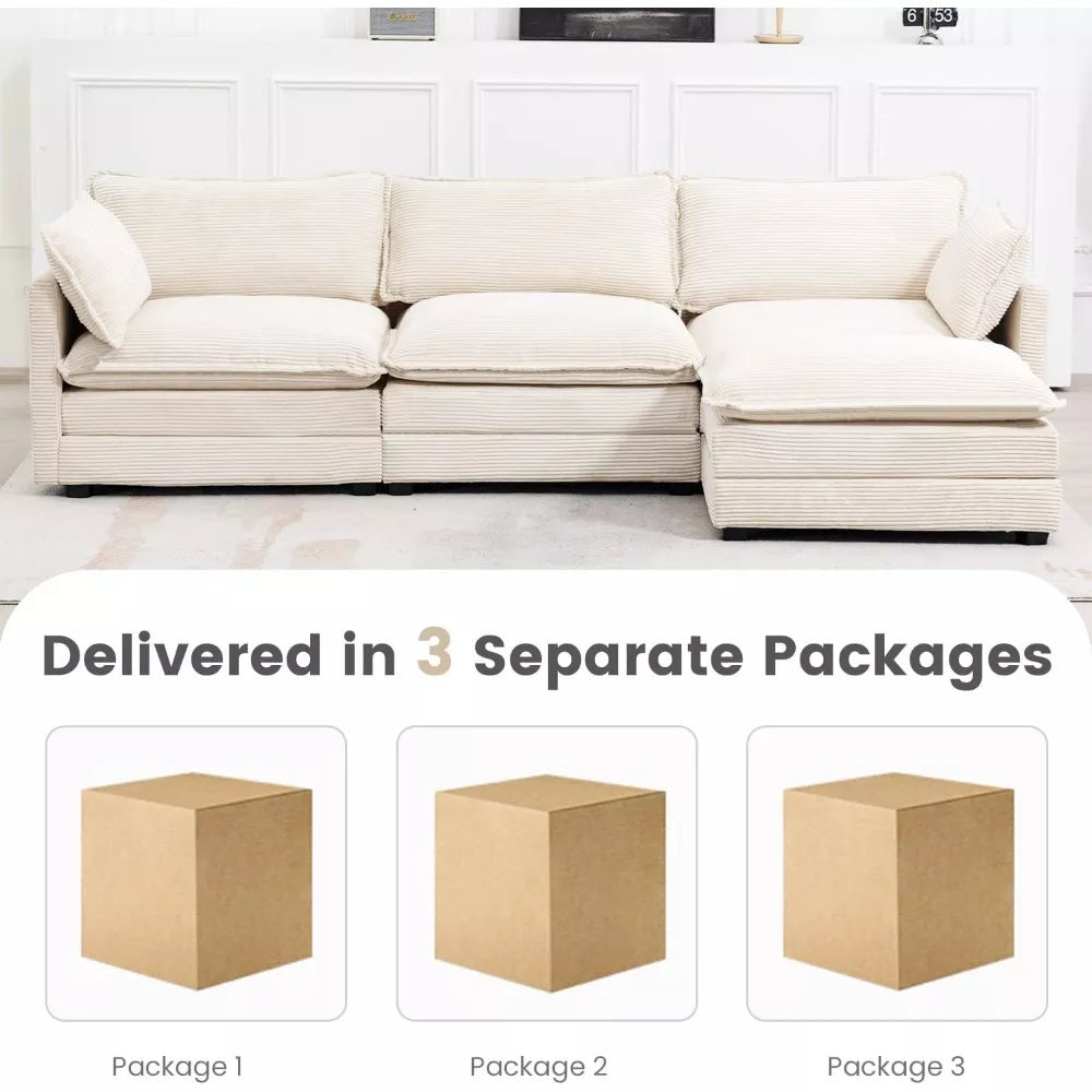 Oversized Modular Sectional Sofa with Movable Ottoman, 4-Seater L-Shaped Corduroy - DSARD