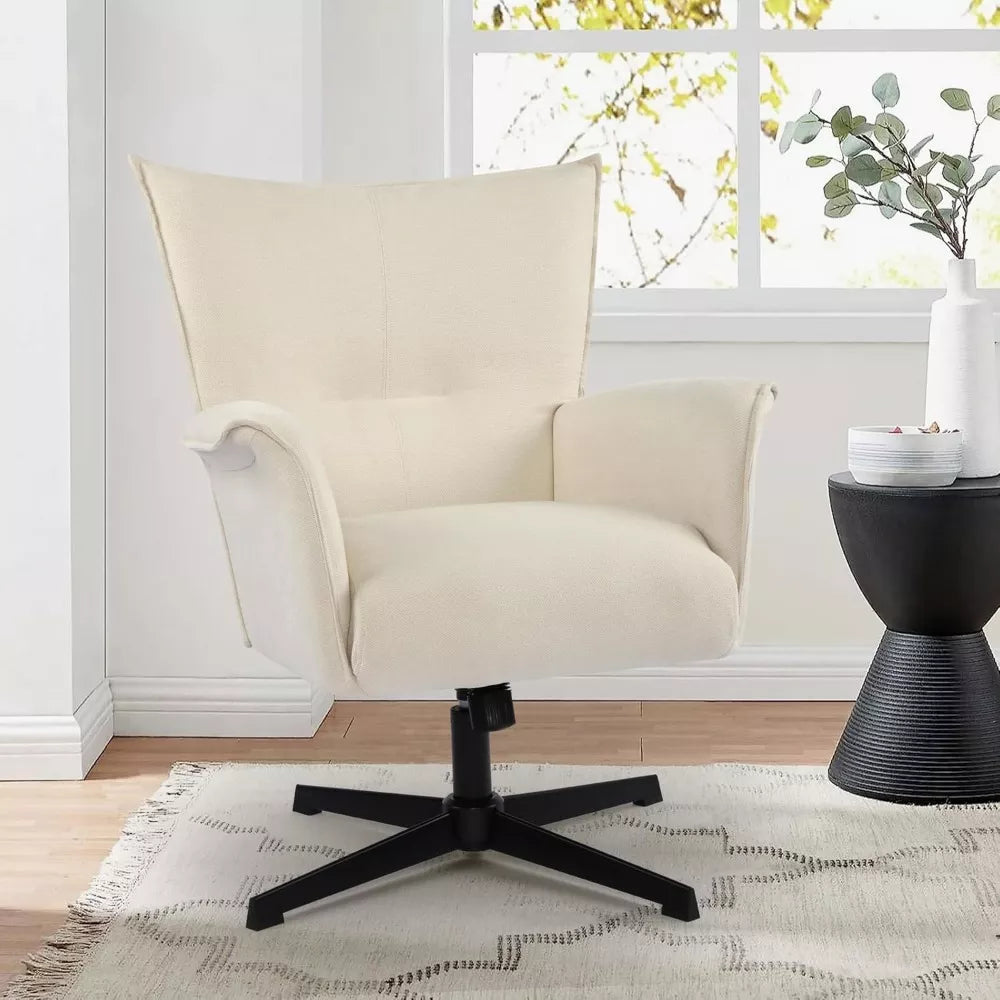 Swivel Home Office Chair with Armrests – Upholstered Linen, No Wheels - DSARD