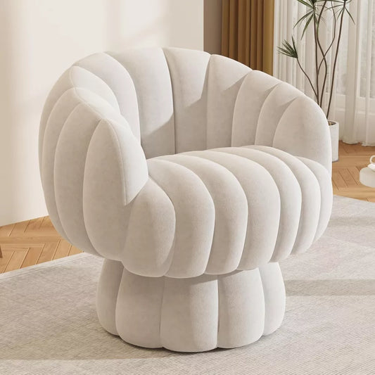 Modern 360° Swivel Barrel Accent Chair with Fluffy Velvet Upholstery - DSARD