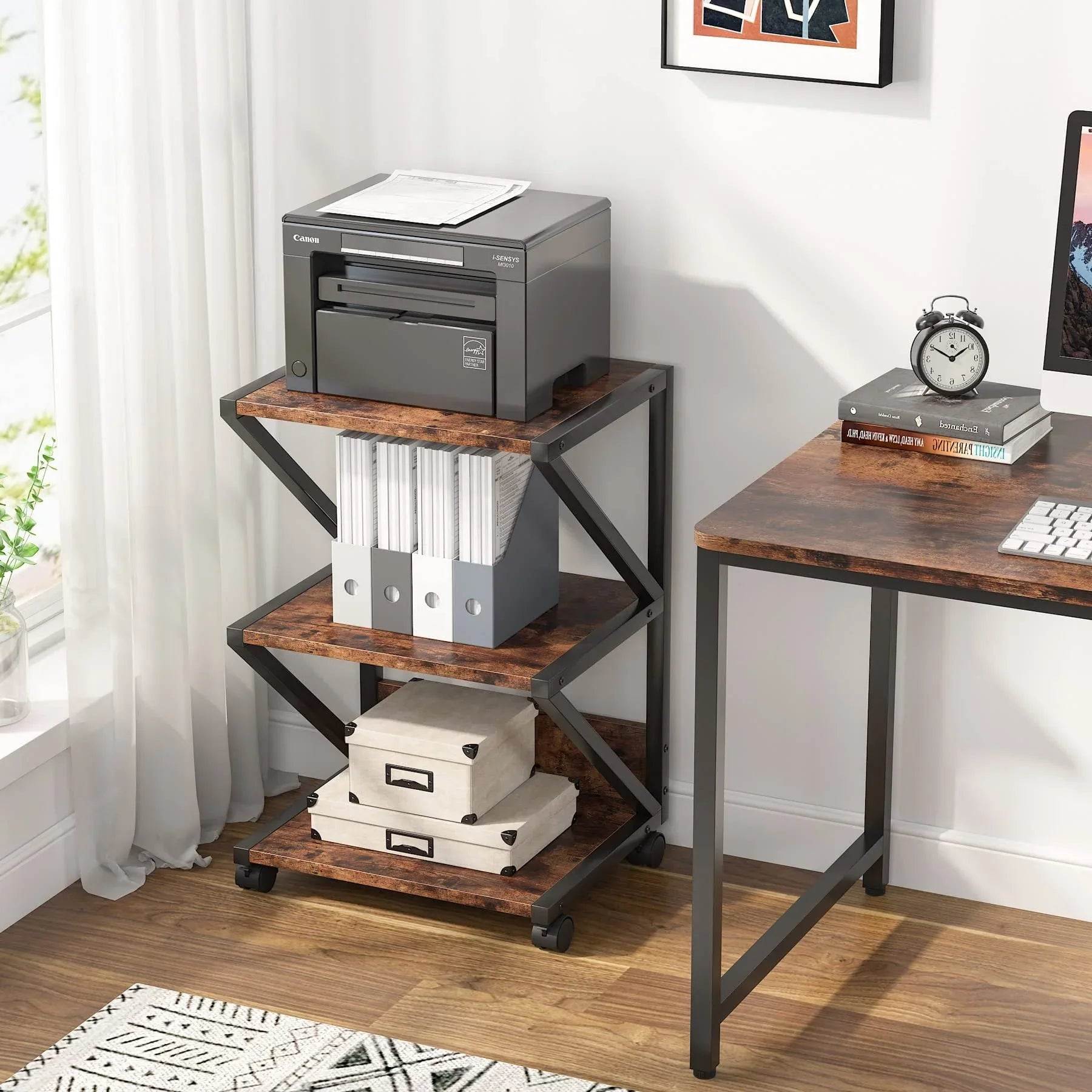 3-Tier Rolling Printer Cart with Storage Shelves and Wheels - DSARD