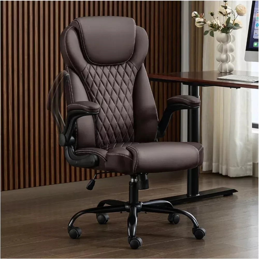 Ergonomic Leather Office Chair with Flip-Up Arms - DSARD - DSARD