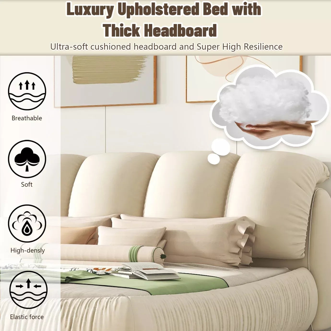 King Size Faux Leather Platform Bed with Padded Headboard - Modern Upholstered Bed Frame | Luxury Bedroom Furniture by DSARD