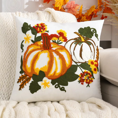 Velvet Pumpkin Embroidered Cushion Cover 18×18 Inch – Soft Decorative Pillowcase