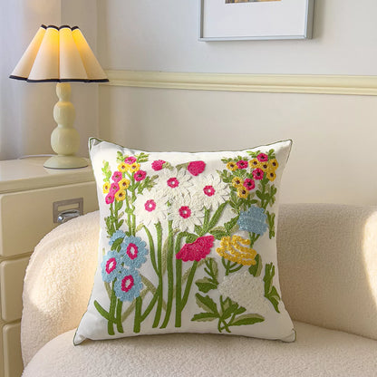 Floral Embroidered Cotton Pillow Cover 18×18 Inch – Cozy Decorative Cushion Case