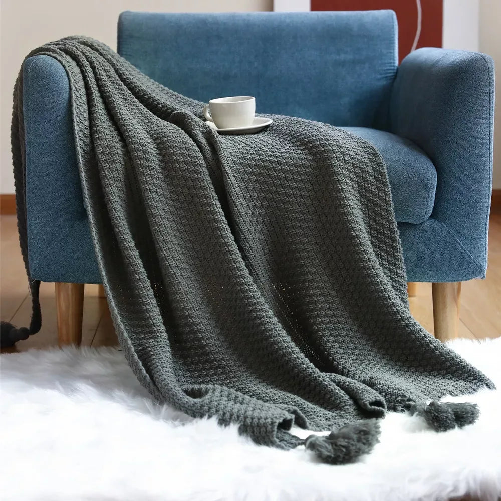 Dark Green Knit Cashmere-Feel Shawl & Oversized Throw Blanket - DSARD