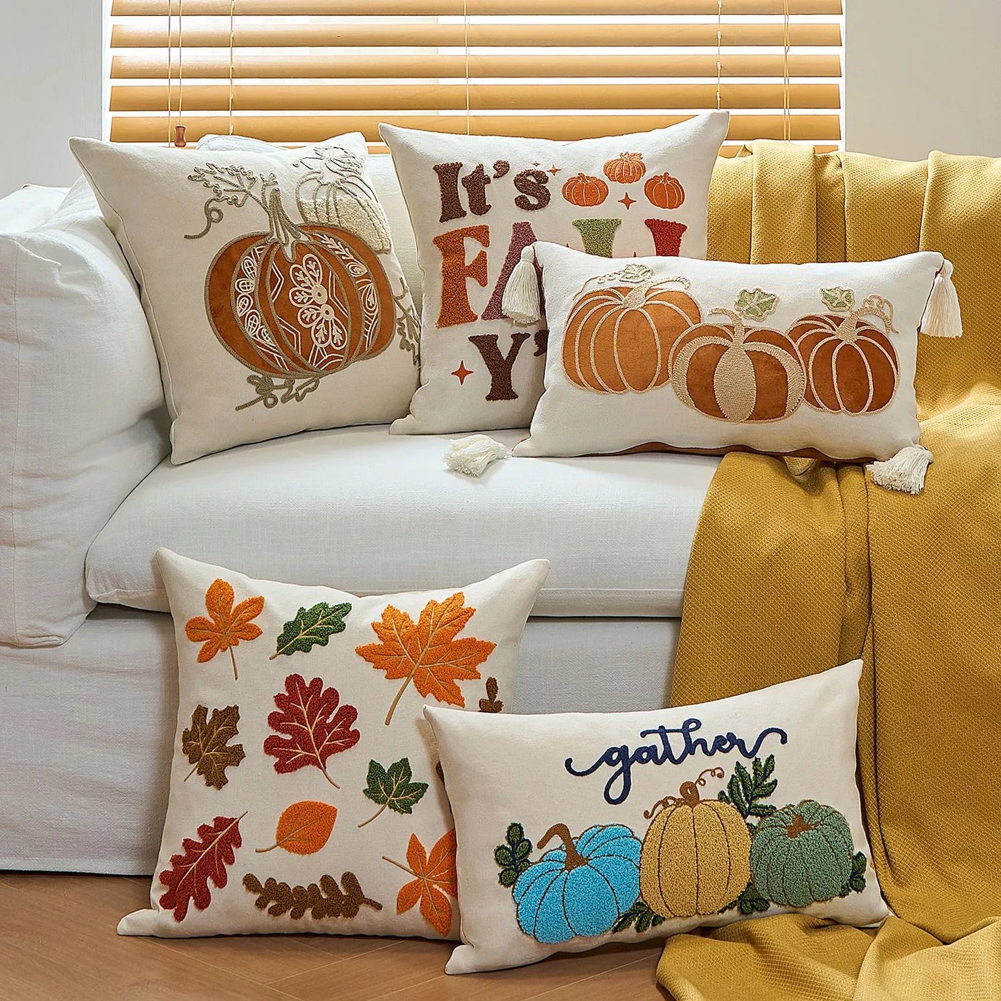 Pumpkin & Maple Leaf Throw Pillow Covers – Festive Cushion Cases