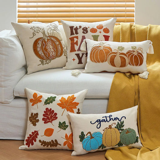 Pumpkin & Maple Leaf Throw Pillow Covers – Festive Cushion Cases