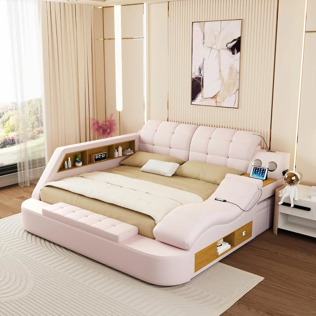 Luxury Smart King Bed with Massage Recliner, Bluetooth Speakers, Storage & USB Ports - DSARD