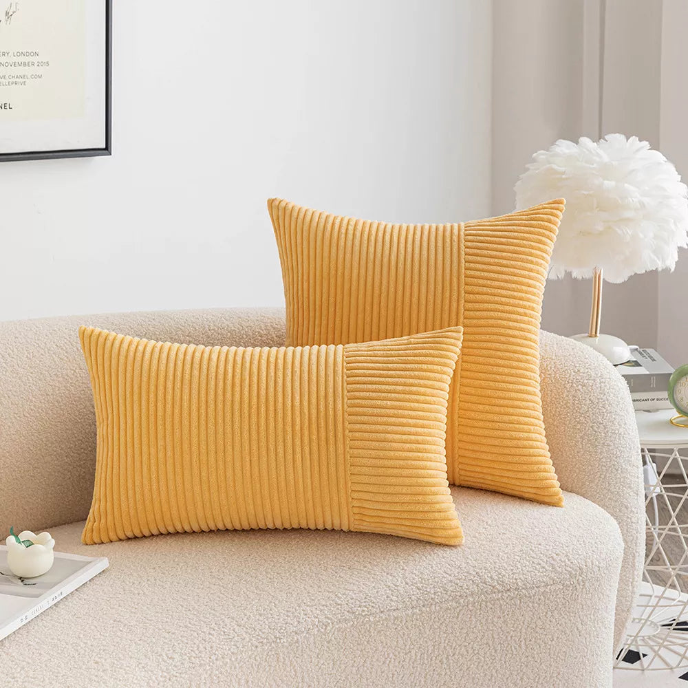 Set of 2 Corduroy Patchwork Throw Pillow Covers with Invisible Zipper