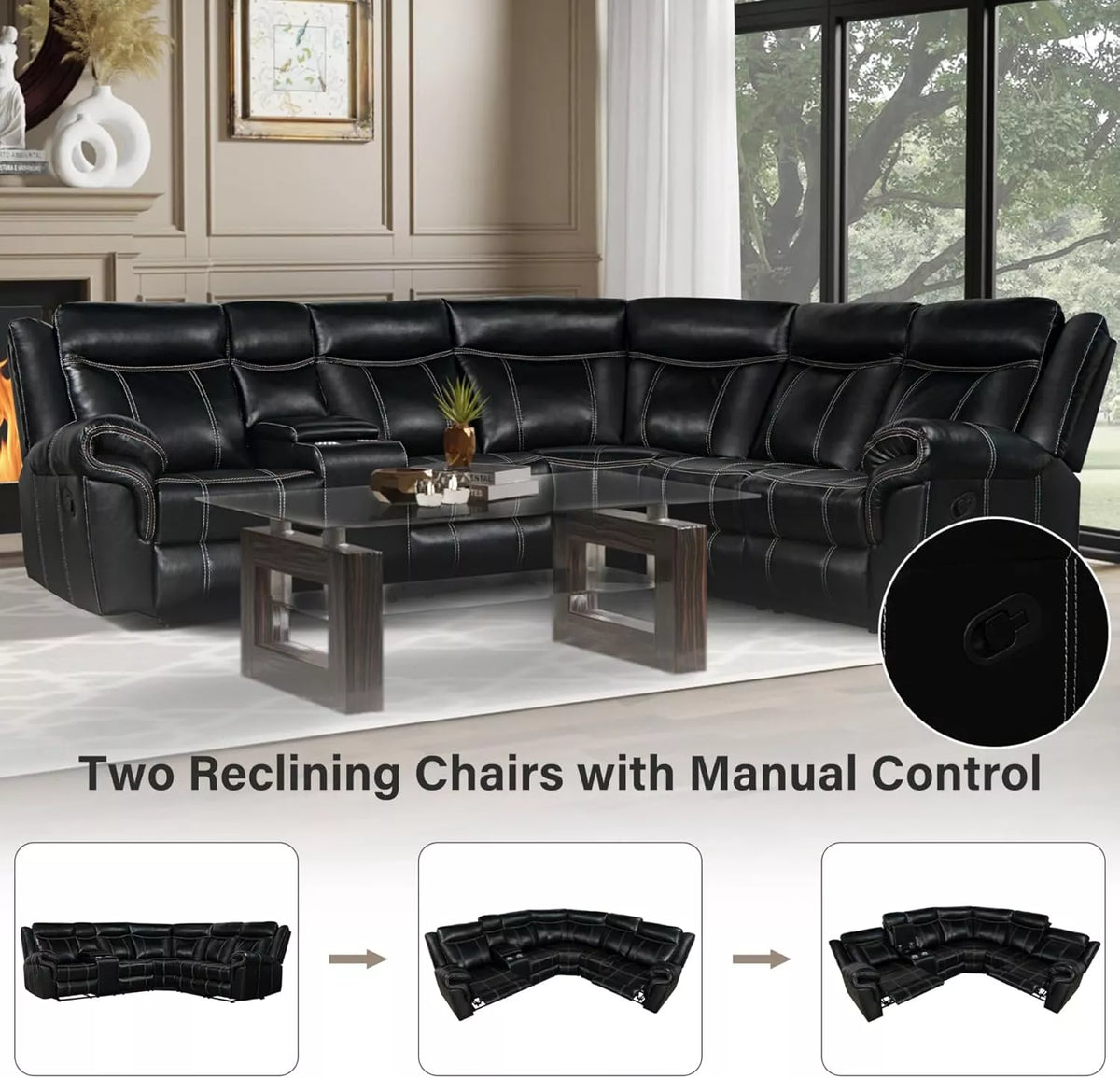 Premium Recliner Sectional Sofa with Cup Holders, USB Ports, and Storage - DSARD