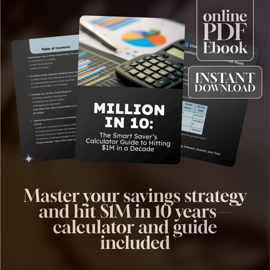 Million in 10: The Smart Saver’s Calculator Guide to Hitting $1M in a Decade | How to Save a Million Dollars in 10 Years Calculator eBook, Wealth Planner, Budget & Investment Guide