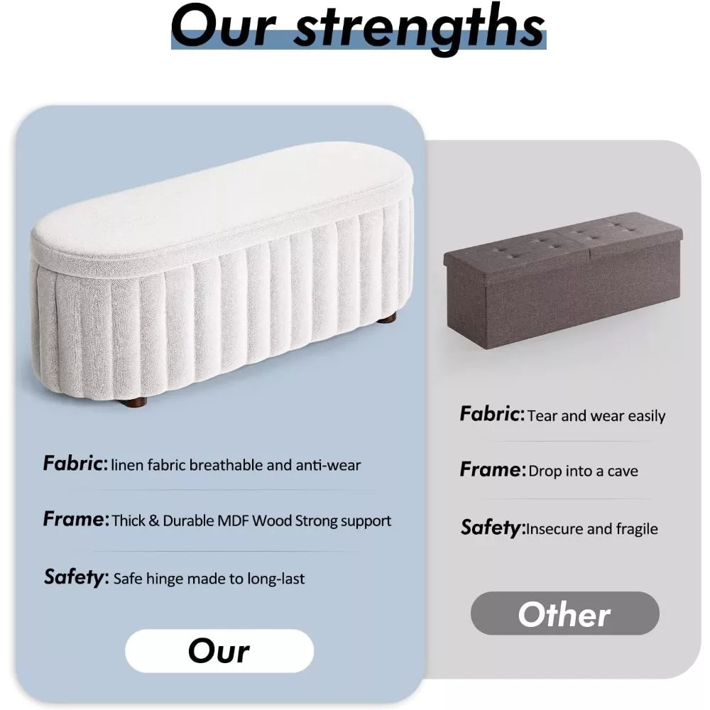 46-Inch Upholstered Storage Ottoman Bench with Safety Hinge – Large End of Bed Storage - DSARD