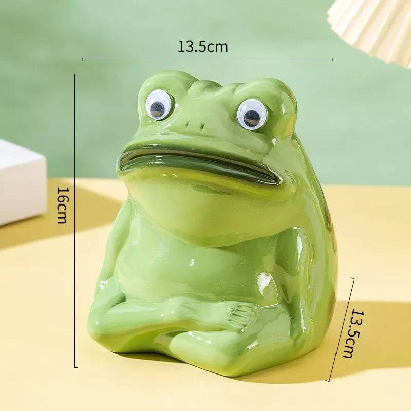 Adorable Ceramic Frog Piggy Bank – Big-Mouthed Cartoon Frog Figurine - DSARD