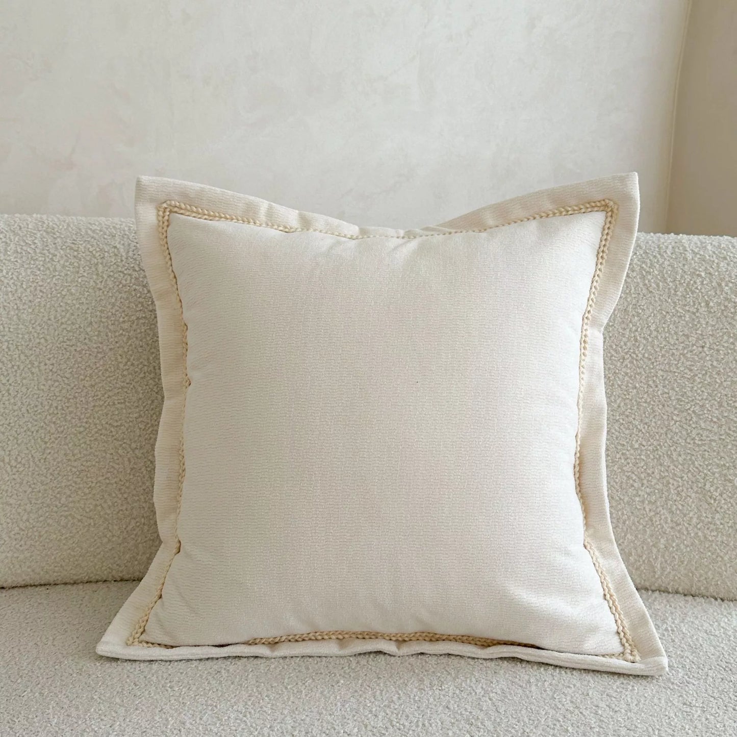 Ribbed Linen Pillow Cover with Embroidered Edges – Stylish Home Decor