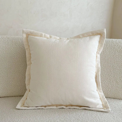 Ribbed Linen Pillow Cover with Embroidered Edges – Stylish Home Decor
