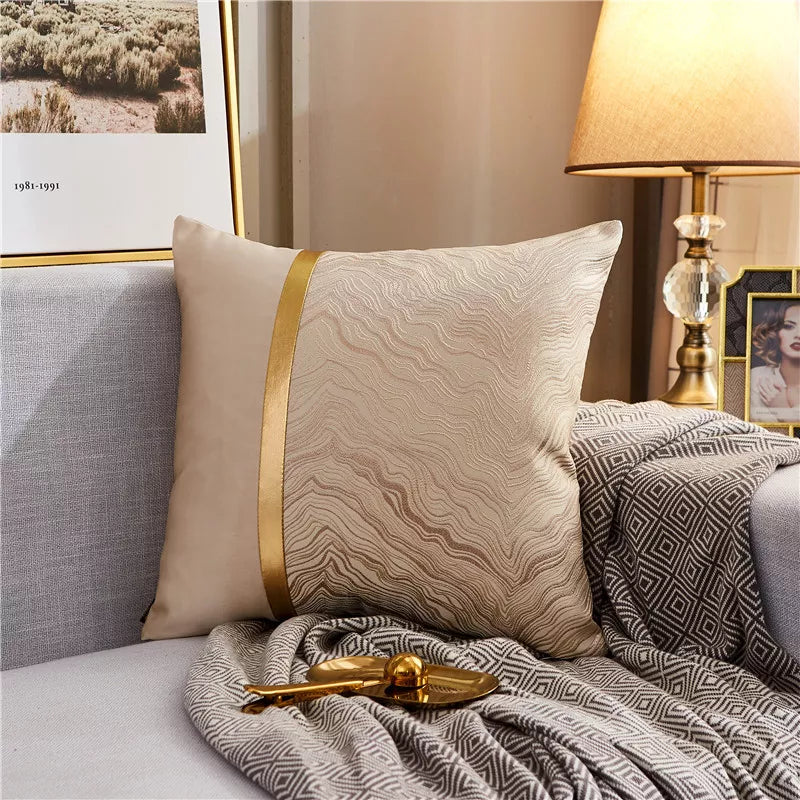 Luxury Gold Jacquard Throw Pillow Cover 18×18 – Elegant Textured Cushion Case