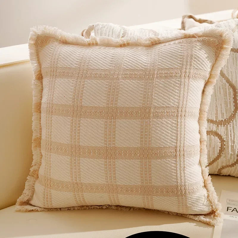 Cream Tassel Throw Pillow Cover 12×20/18×18 Inch – Boho Decorative Cushion - DSARD