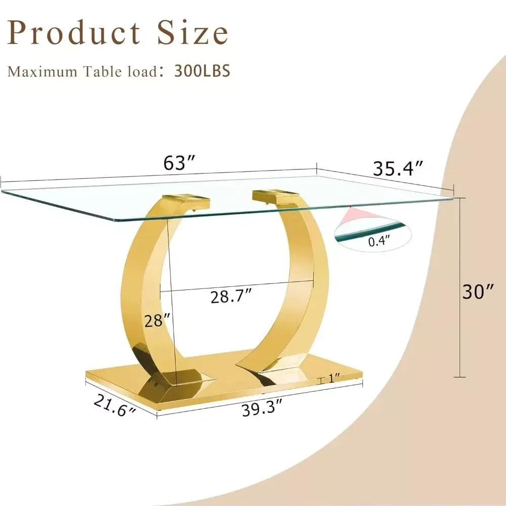 63” Modern Glass Dining Table with Gold Legs – Seats 4 to 6 - DSARD - DSARD
