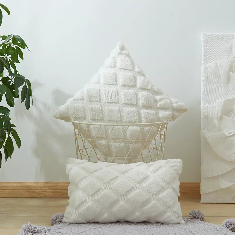 Set of 2 Decorative Boho Plush Throw Pillow Covers – Faux Wool Cushion Covers for Sofa & Bed
