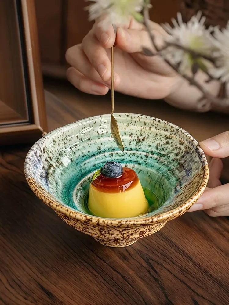 Color-Block Ice-Crack Glaze 5.5″ Irregular Ceramic Dessert Bowl - DSARD