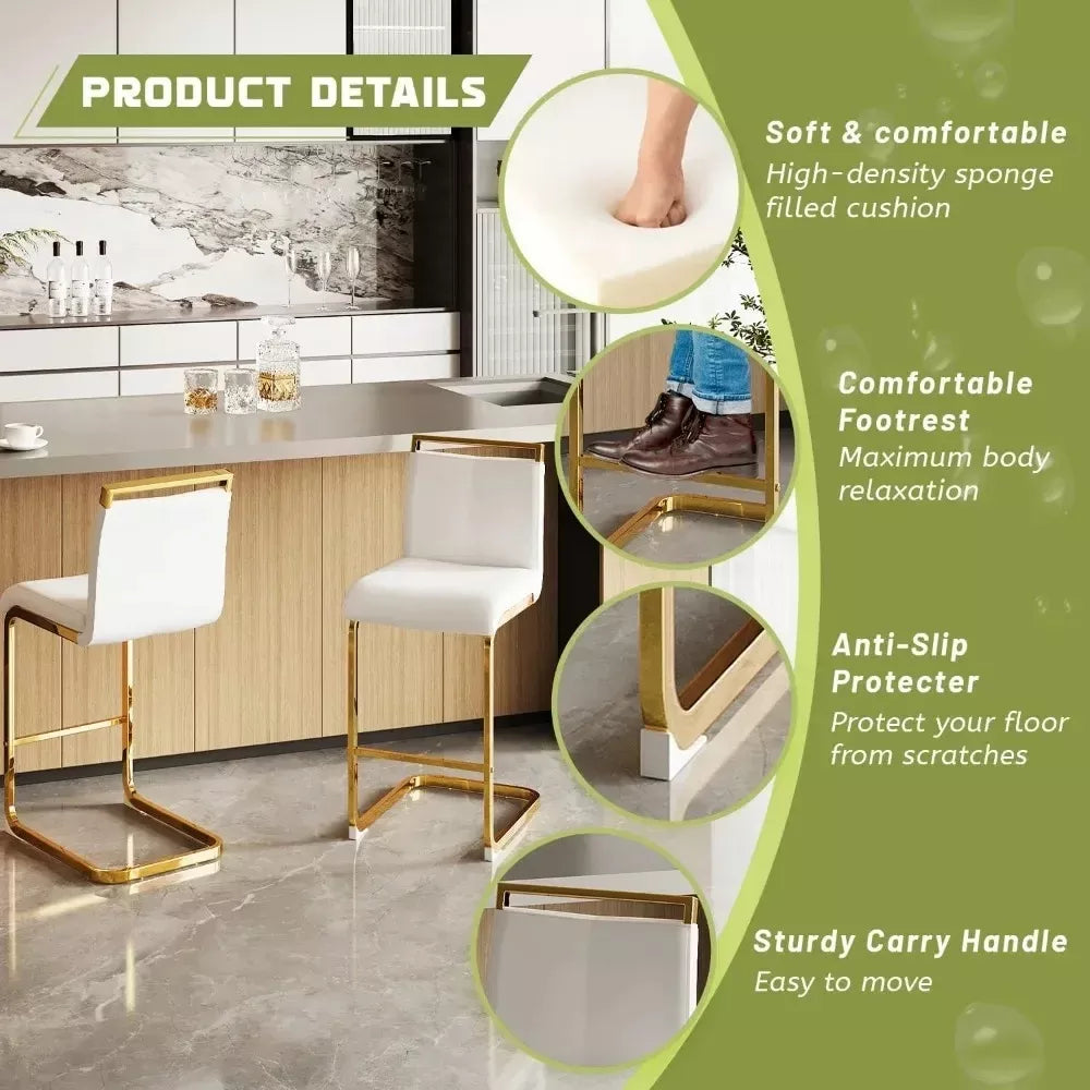 Gold Counter Height Bar Stools Set of 4 with Back, 24″ Kitchen Island Chairs - DSARD
