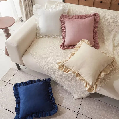 Luxurious Velvet Pillow Cover with Lotus Leaf Lace – Soft & Comfortable Waist Cushion