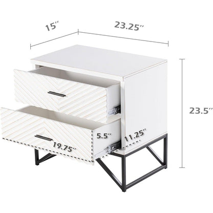 Set of 2 Modern 2-Drawer Premium Nightstands with Black Metal Base