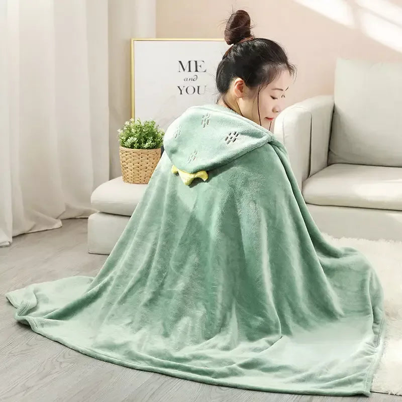 Cozy Cartoon Hooded Blanket – Wearable Coral Velvet Throw for Adults & Kids - DSARD