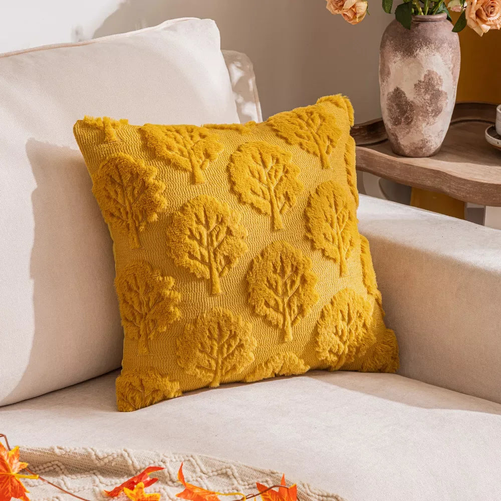 Fall Leaf & Squirrel Embroidered Plush Pillow Cover – Cozy Thanksgiving Décor - DSARD