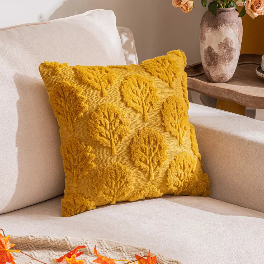 Fall Leaf & Squirrel Embroidered Plush Pillow Cover – Cozy Thanksgiving Décor