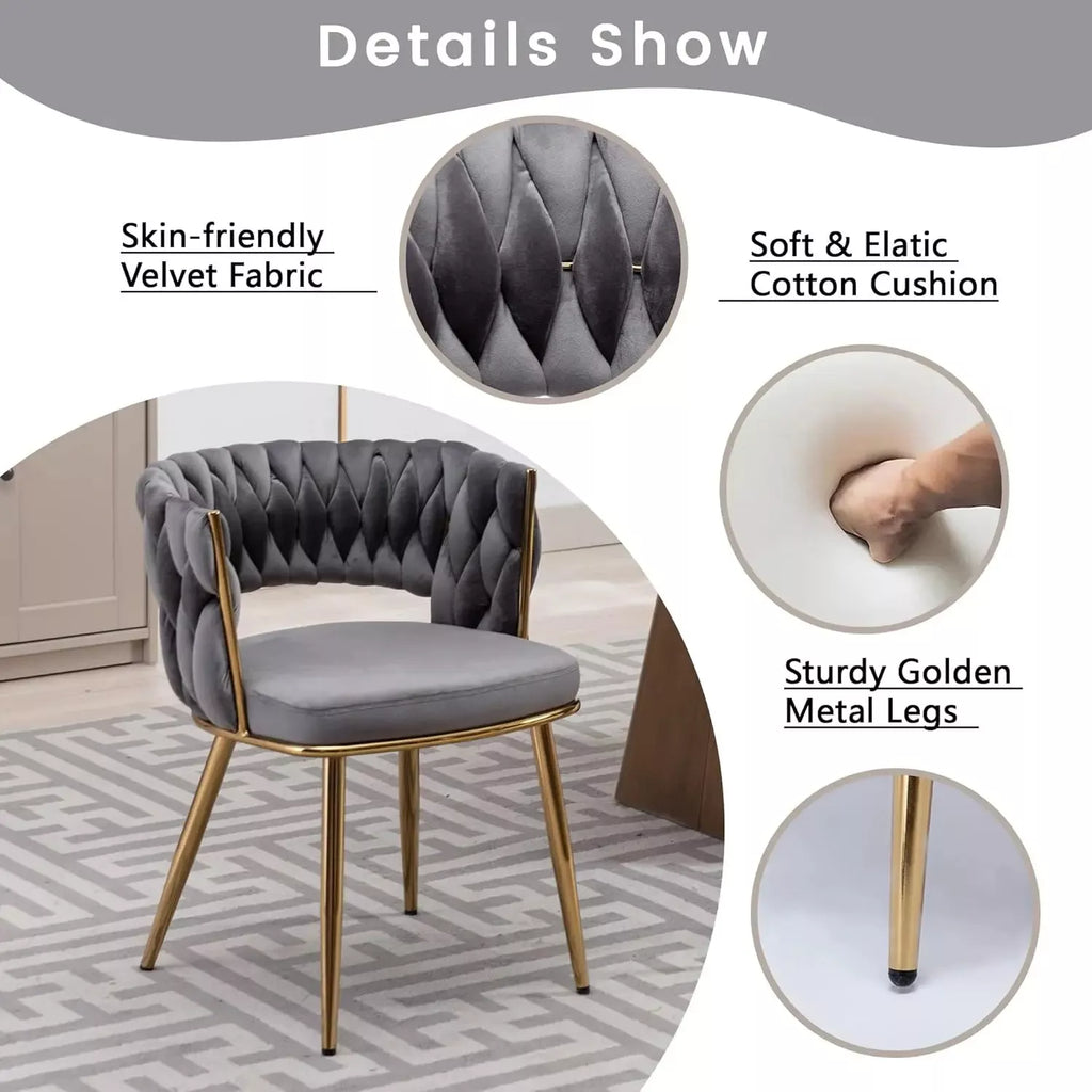 Set of 6 Velvet Dining Chairs with Gold Metal Legs - DSARD