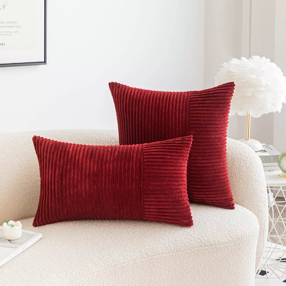 Set of 2 Corduroy Patchwork Throw Pillow Covers with Invisible Zipper