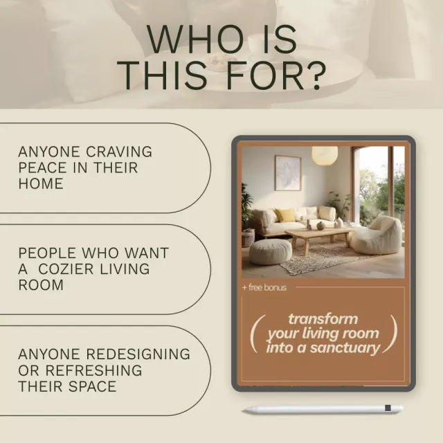 Transform Your Living Room into a Sanctuary Digital Guide | Cozy Home Styling eBook | Living Room Makeover Checklist | Home Sanctuary Design for Relaxation & Calm