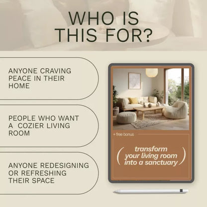 Transform Your Living Room into a Sanctuary Digital Guide | Cozy Home Styling eBook | Living Room Makeover Checklist | Home Sanctuary Design for Relaxation & Calm