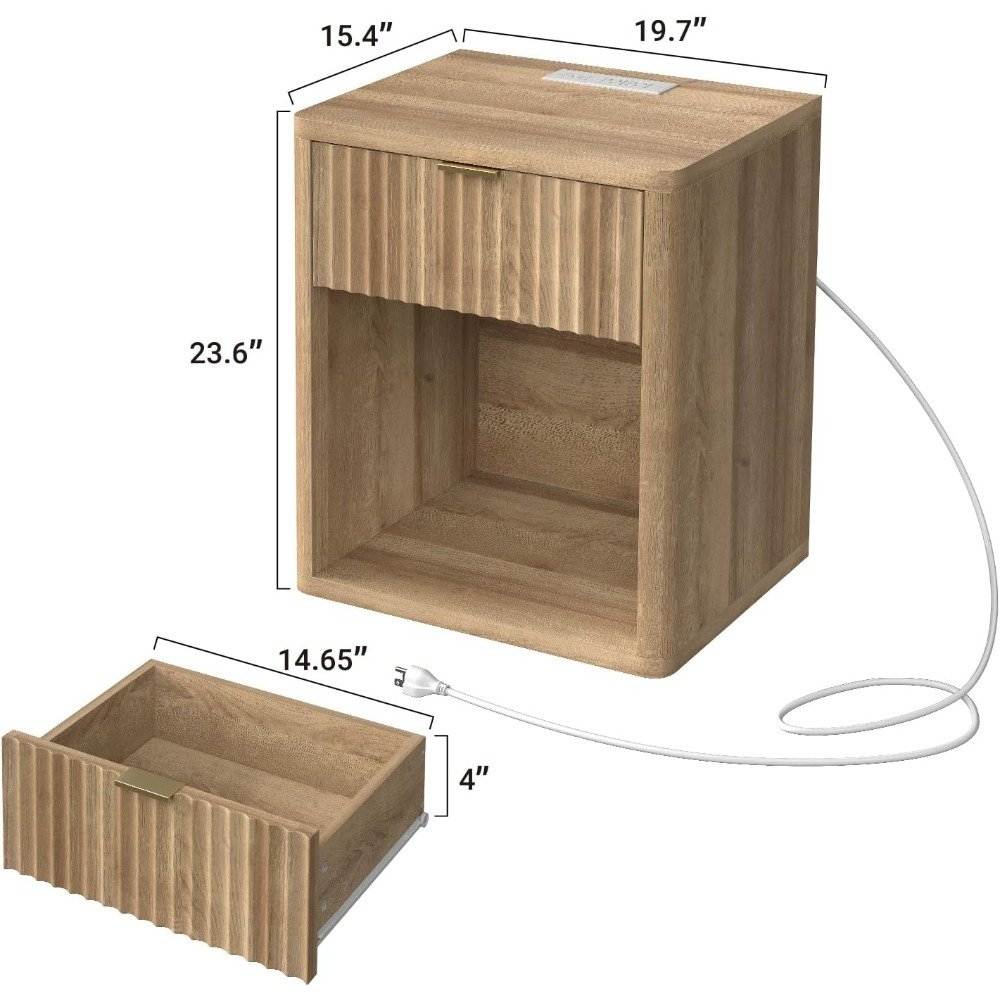 Set of 2 LED Premium Nightstands with Drawer and Charging Ports