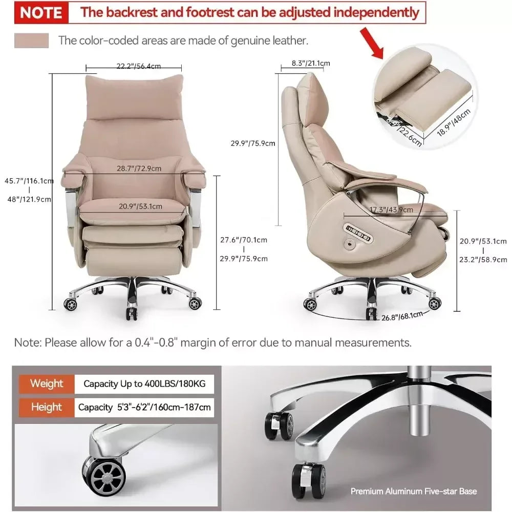 Ergonomic Leather Office Chair with Footrest, Massage & Electric Recline - DSARD - DSARD